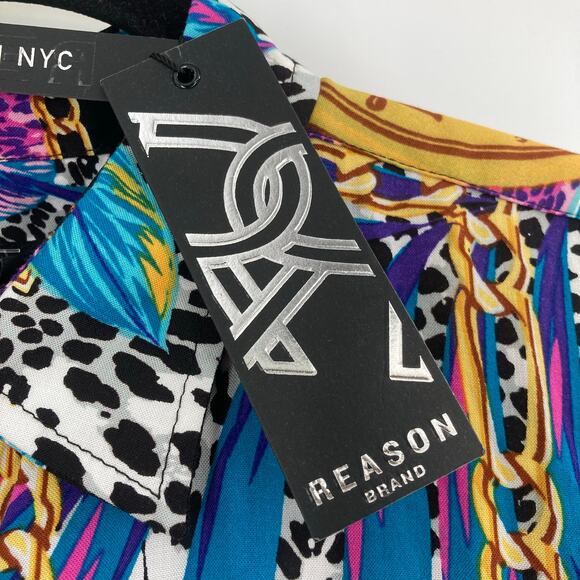 Reason Design Multi All Over Print Button Short Sleeve Shirt Men’s Medium NEW - Picture 4 of 14